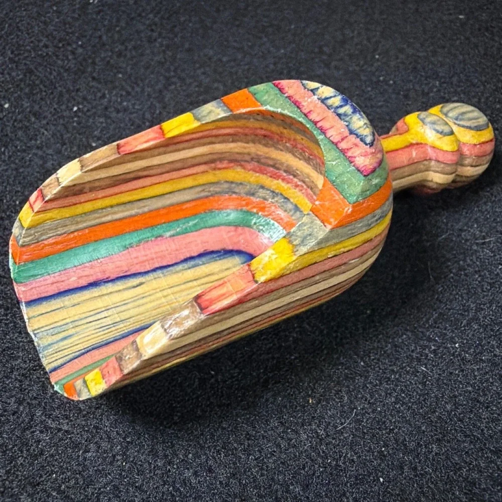 Unique Recycled Skateboard Wood Scoop Small Multi-Color Rainbow Handcrafted Cute